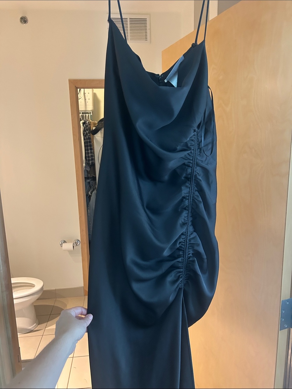 BHLDN black Satin Draped Slip Dress